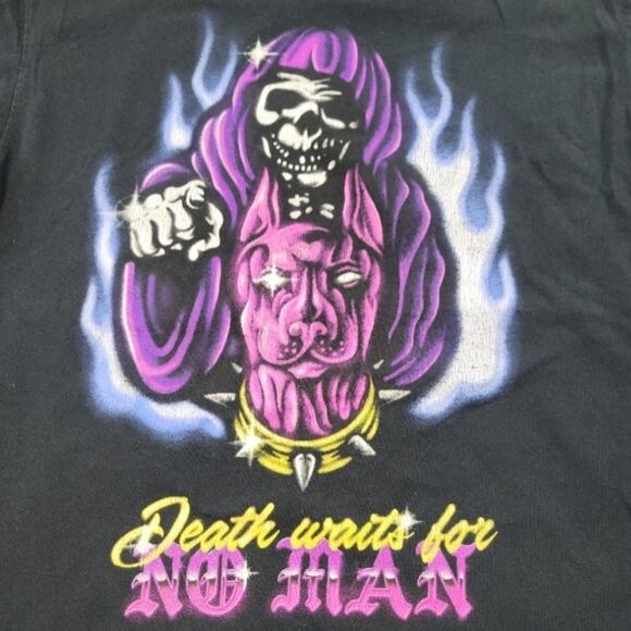 Grim Reaper Shirt Size XL "Death Waits For No Man" Graphic Print T-Shirt Pitbull - Picture 4 of 7